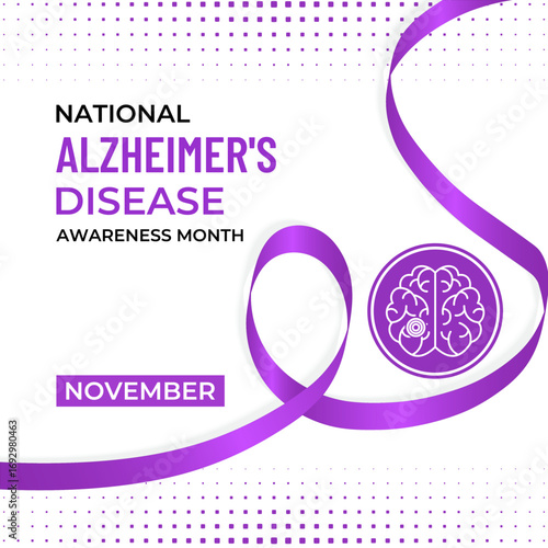 National Alzheimer’s Disease Awareness Month in November highlights early detection, caregiver support, and raising awareness about Alzheimer’s. Creating for web banner, cards, poster, social media.