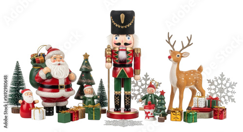 3d festive christmas scene with santa claus nutcracker and reindeer