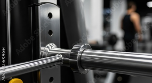 Gym Equipment Close-up: Modern Fitness Machine with Blurred Person