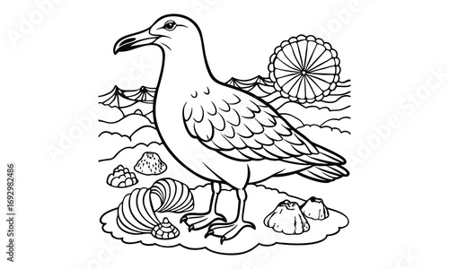 Albatross Kids t shirt design silhouette and vector line art, Detailed High-Quality Line Art, Suitable for Adult Coloring Books, Stress Relief, Relaxation, and Printable Art Therapy Projects.