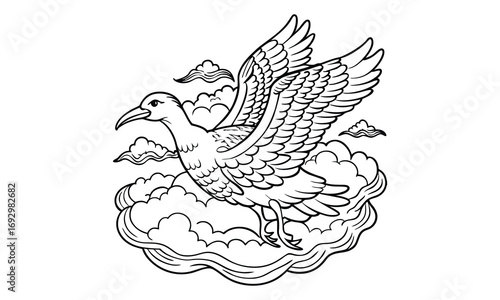 Albatross Kids t shirt design silhouette and vector line art, Detailed High-Quality Line Art, Suitable for Adult Coloring Books, Stress Relief, Relaxation, and Printable Art Therapy Projects.