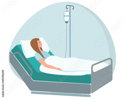 The woman is in the hospital in the intensive care unit. Treatment. Flat style.
