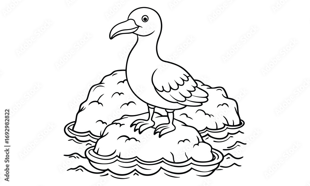 Fototapeta premium Albatross Kids t shirt design silhouette and vector line art, Detailed High-Quality Line Art, Suitable for Adult Coloring Books, Stress Relief, Relaxation, and Printable Art Therapy Projects.
