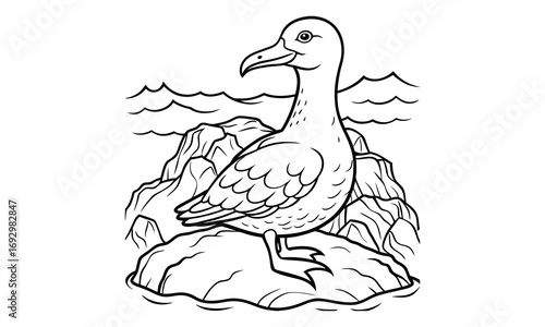 Albatross Kids t shirt design silhouette and vector line art, Detailed High-Quality Line Art, Suitable for Adult Coloring Books, Stress Relief, Relaxation, and Printable Art Therapy Projects.