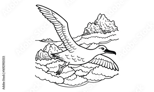 Albatross Kids t shirt design silhouette and vector line art, Detailed High-Quality Line Art, Suitable for Adult Coloring Books, Stress Relief, Relaxation, and Printable Art Therapy Projects.