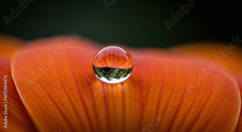 Macro Water Droplet on Orange Flower Petal