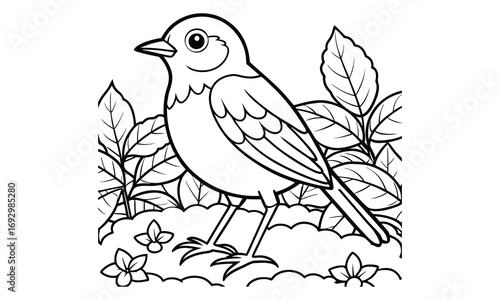 Robin Kids t shirt design silhouette and vector line art, Detailed High-Quality Line Art, Suitable for Adult Coloring Books, Stress Relief, Relaxation, and Printable Art Therapy Projects.