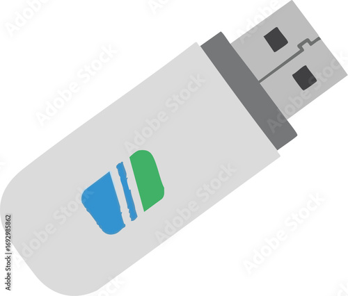 Vector Illustration of a USB Drive in Simple Design with Rounded Shapes Blue and Green Elements