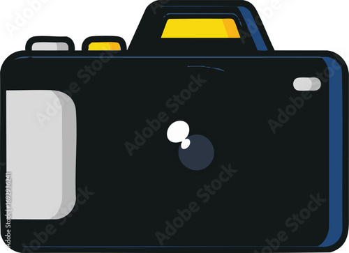 Modern Camera Icon Vector with Geometric Style and Rounded Elements Black Blue Yellow