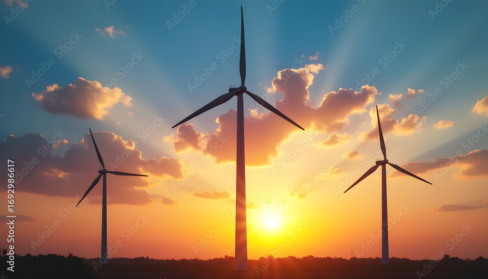 Obraz premium Wind turbines at sunset