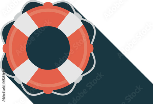 Vector Illustration of Lifebuoy with long Shadow Design in Flat Style with Orange and White Colors
