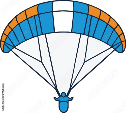 Vector Illustration of Paragliding Person Silhouette with a Stylized Parachute Blue and Orange Colors