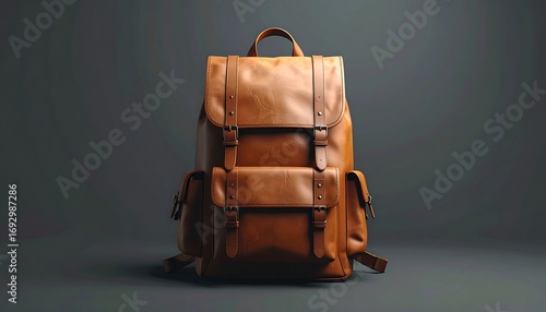 Tan leather backpack, studio shot