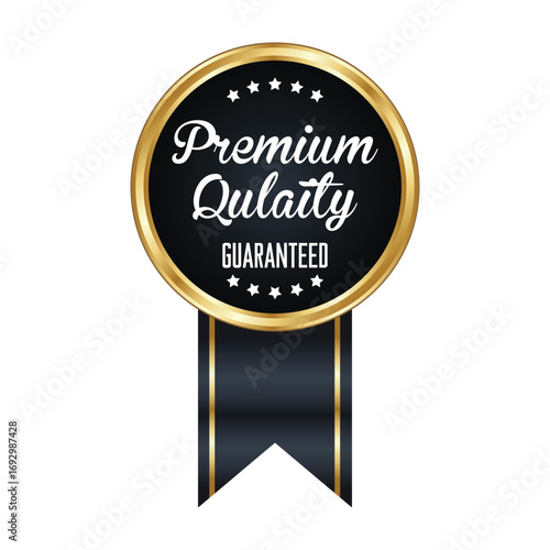 Elegant black and gold badge with ribbon and stars highlighting premium quality guarantee, often used in product marketing and branding.
