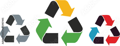 Illustration Vector Recycling Symbols Arrows Icons Collection Eco Green Yellow Red Blue Vector Design Modern Style