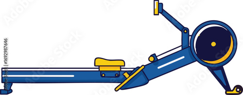 Illustration Vector of Rowing Machine Fitness Equipment in Geometric Style with Blue and Yellow Colors