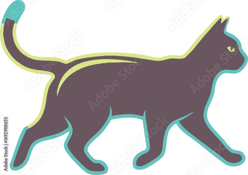 Illustration Vector of Stylized Cat Silhouette with Rounded Shapes Teal and Green Accents for Modern Design