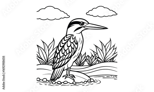 Kingfisher Kids t shirt design silhouette and vector line art, Detailed Line Art, Perfect for Relaxation and Stress Relief, Great for Adult Coloring Books or Printable Art Therapy Activities.