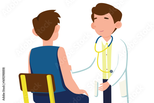 Editable Vector Illustration of Doctor Examining Patient During Health Checkup for Medical Care and Wellness.