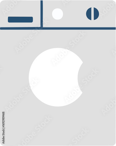 Appliance Vector Illustration of a Modern Washing Machine in Light Gray and Blue Color Scheme