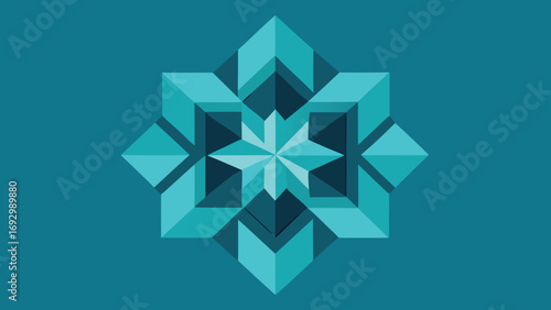 Teal Geometric Starburst Pattern with Faceted 3D Cubes and Polygons blue green