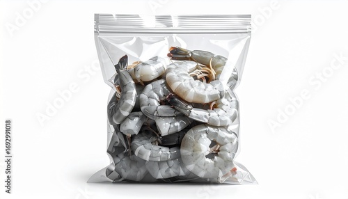 peeled shrimp in vacuum plastic Isolated on white background