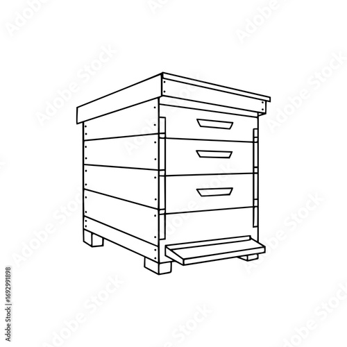 Wooden beehive structure in line art style on a transparent background, isolated vector image 