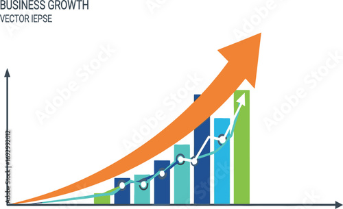 Business growth chart with arrow isolated on white background, representing success and financial progress