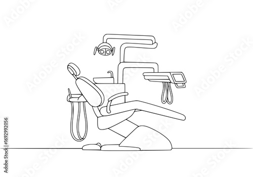Dental chair and equipment , isolated vector image in line art style on transparent background, dental chair with lamp