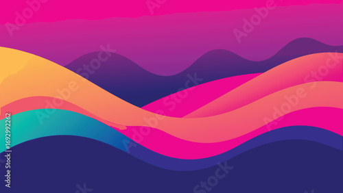 Vibrant Abstract Gradient Waves Background with Purple Pink Orange Yellow and Teal Colors vector illustration