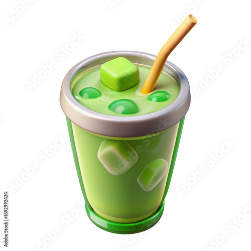 3d green smoothie cup isolated on transparent background