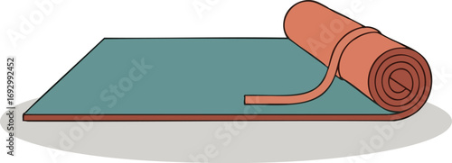 Yoga Vector Illustration Featuring Mat and Rolled Exercise Equipment in Minimalist Style Teal and Brown