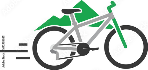 Modern Vector Illustration of a Bicycle with Mountain Green Elements