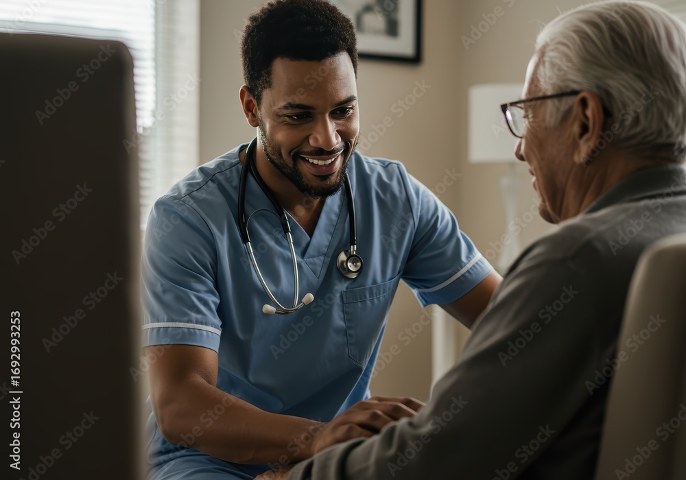 Obraz premium Nurse Assisting Elderly Man with Care