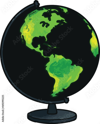 Globe vector illustration with Americas highlighted, colorful educational design for geography, travel and global awareness themes