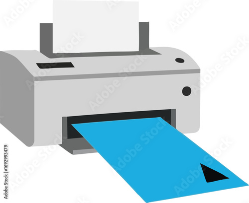 Illustration Modern Printer Vector with Paper Output in Gray and Blue for Print Design