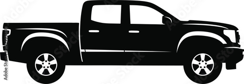 Silhouette of a pickup truck isolated on white background, showcasing its rugged design and utility features