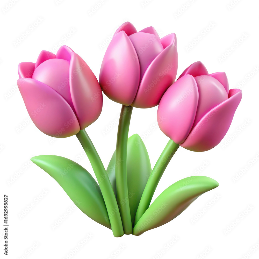 Fototapeta premium 3d pink tulips isolated on transparent background