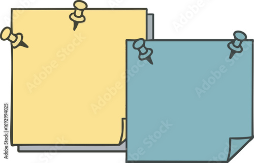 Illustration Notes and Push Pins Vector with Modern Flat Design Style Blue and Yellow Color