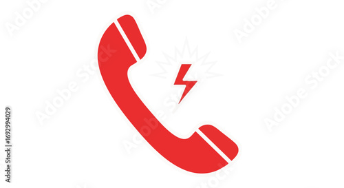 Illustration Vector with Red Phone Icon and Lightning Bolt Energy in Flat Modern Design