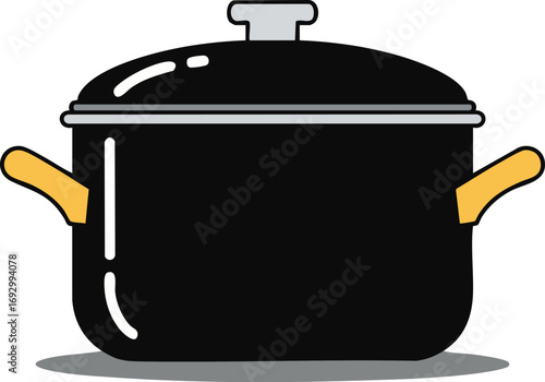 Modern Kitchen Vector Illustration of Black Cooking Pot with Lid and Handles
