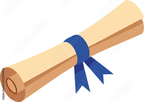 Illustration Vector of Diploma with Blue Ribbon Simple and Modern Style for Graduation Ceremony Design