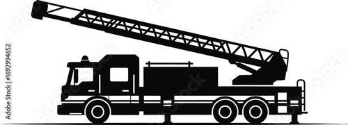 Fire truck silhouette isolated on white background, symbolizing firefighting and emergency rescue operations