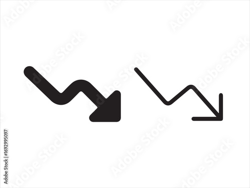 Two arrow down icons, one with a squiggly line isolated on white background