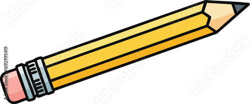 Cartoon Pencil Vector Illustration with Yellow Body and Pink Eraser Educational Design