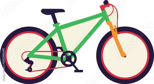 Illustration Art Vector of Modern Bicycle with Green Frame and Circular Wheels Simple Graphic
