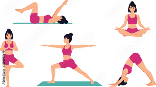 Woman practicing various yoga poses for flexibility and wellness