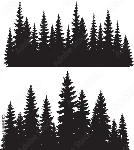Pine Tree Forest Silhouettes Collection | Nature Landscape Vector Backgrounds and Design Elements on White