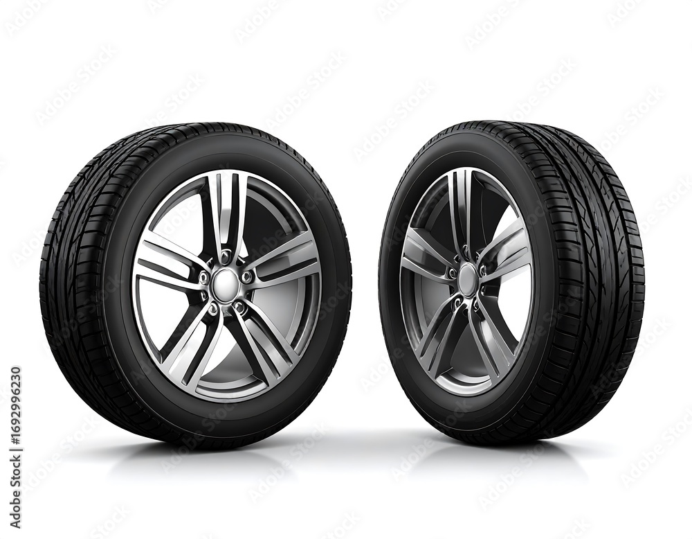 Obraz premium Two car tires with alloy rims