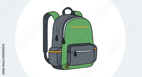 Vector Illustration of Green Backpack Design for Travel or School Modern Style